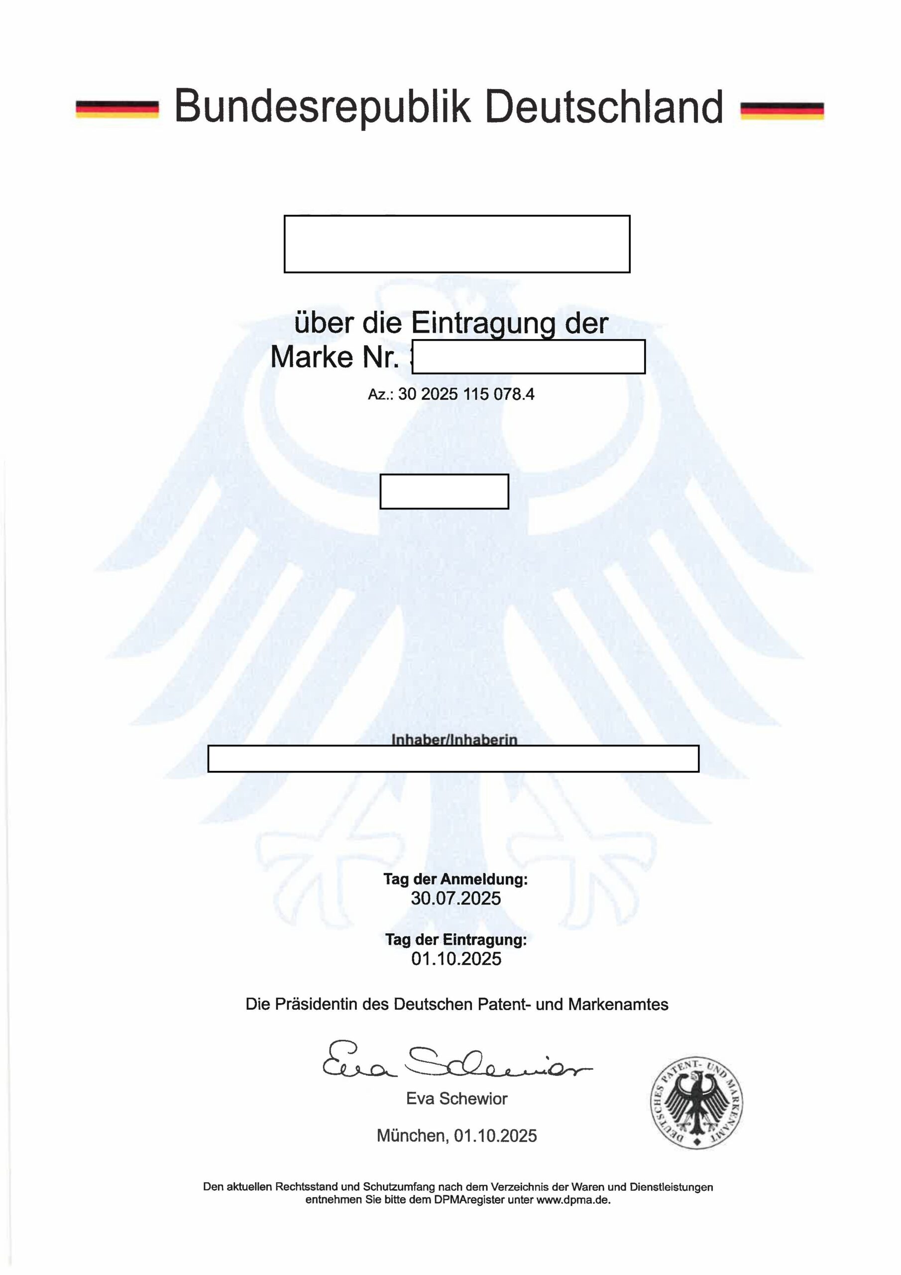 德國商標註冊證樣證